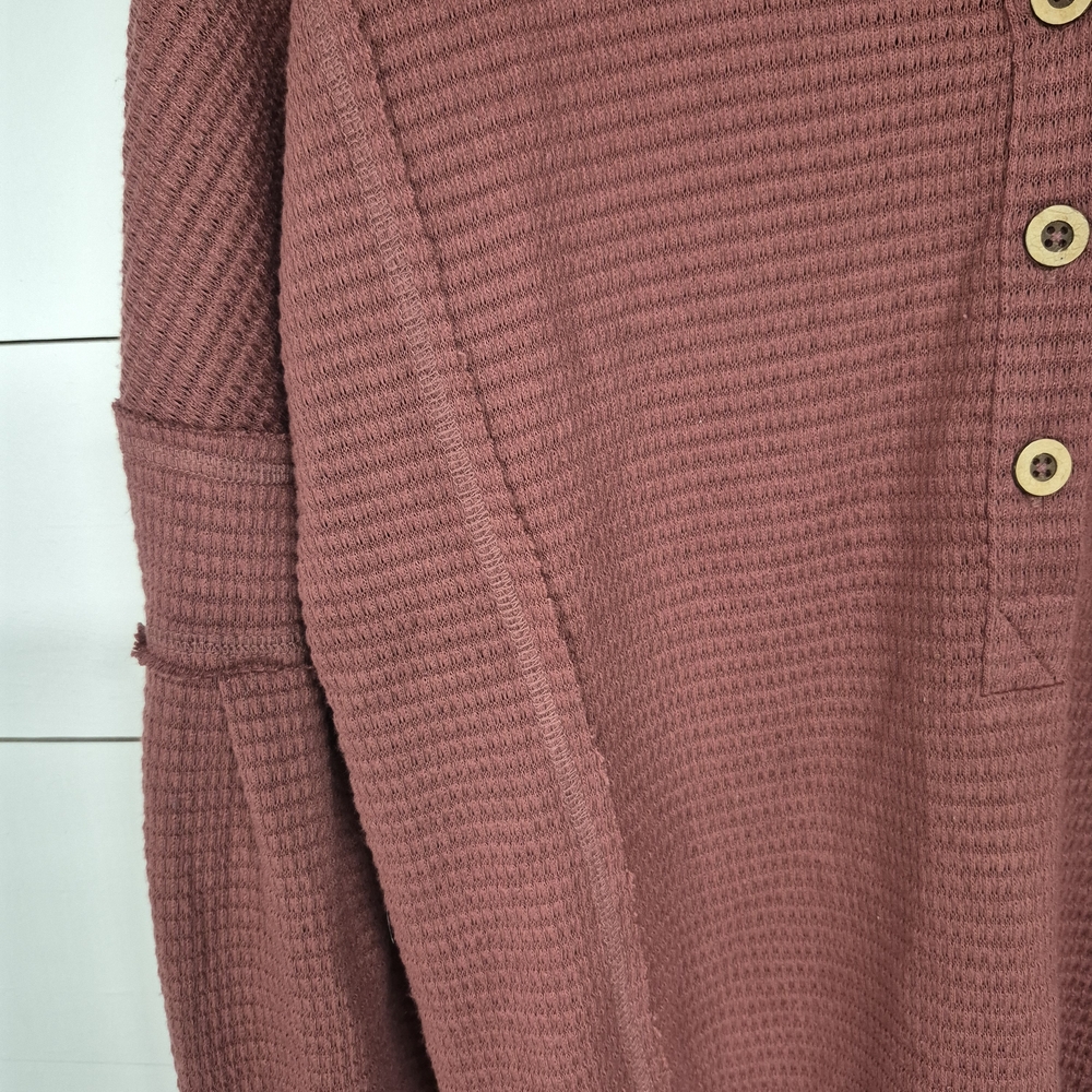 New In Raw Edge Detail Hooded Knit Woman's Top Dark Mauve Size Small - Picture 5 of 9